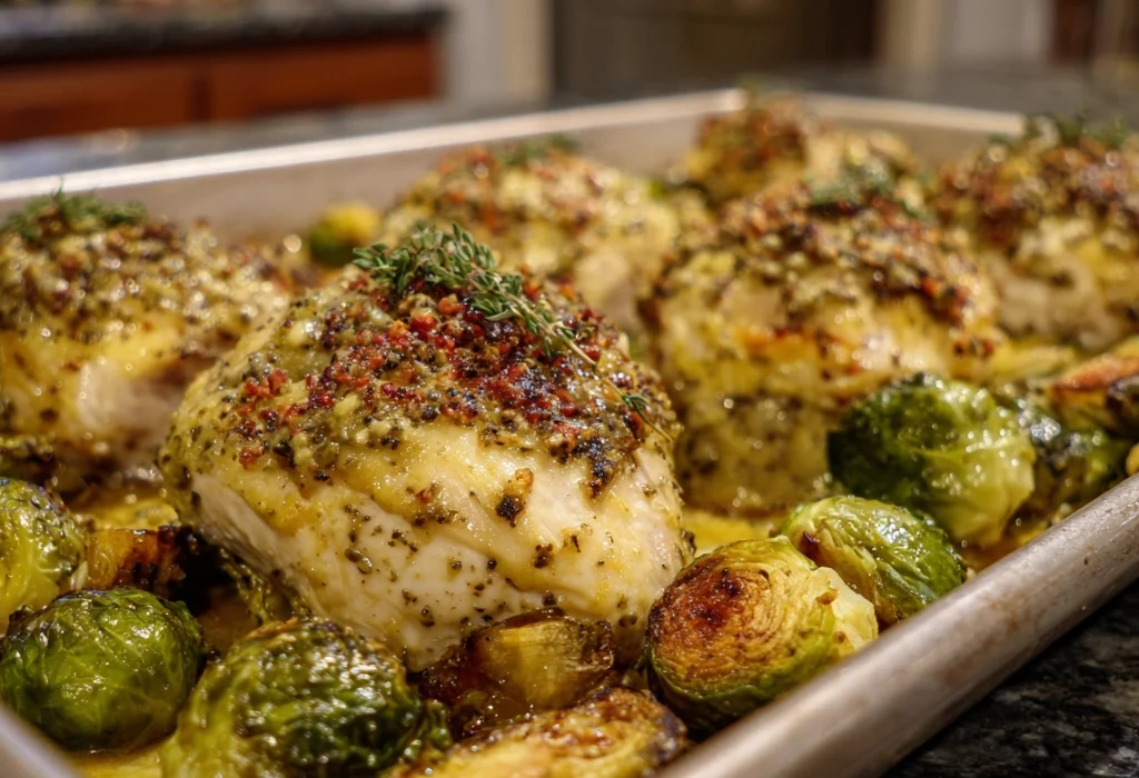 How to Make the Best 5-Ingredient Honey Mustard Sheet Pan Chicken with Brussels Sprouts