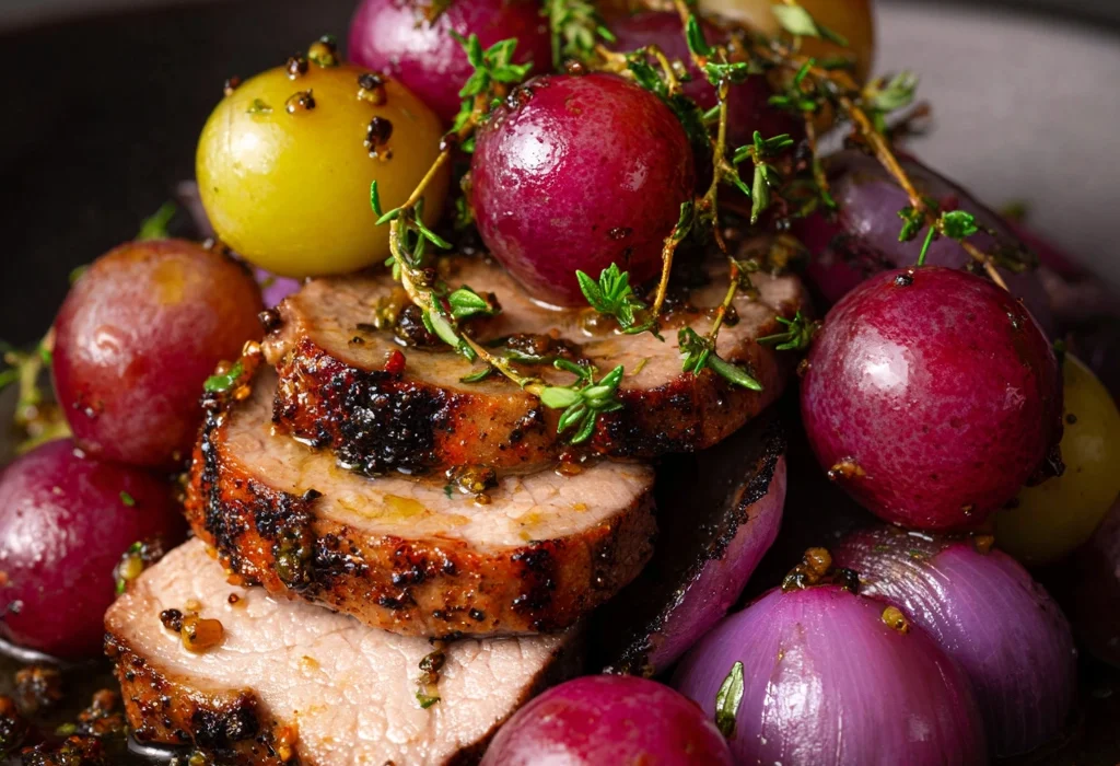 How to Cook Mustardy Pork Tenderloin with Grapes and Red Onions: 5 Simple Steps
