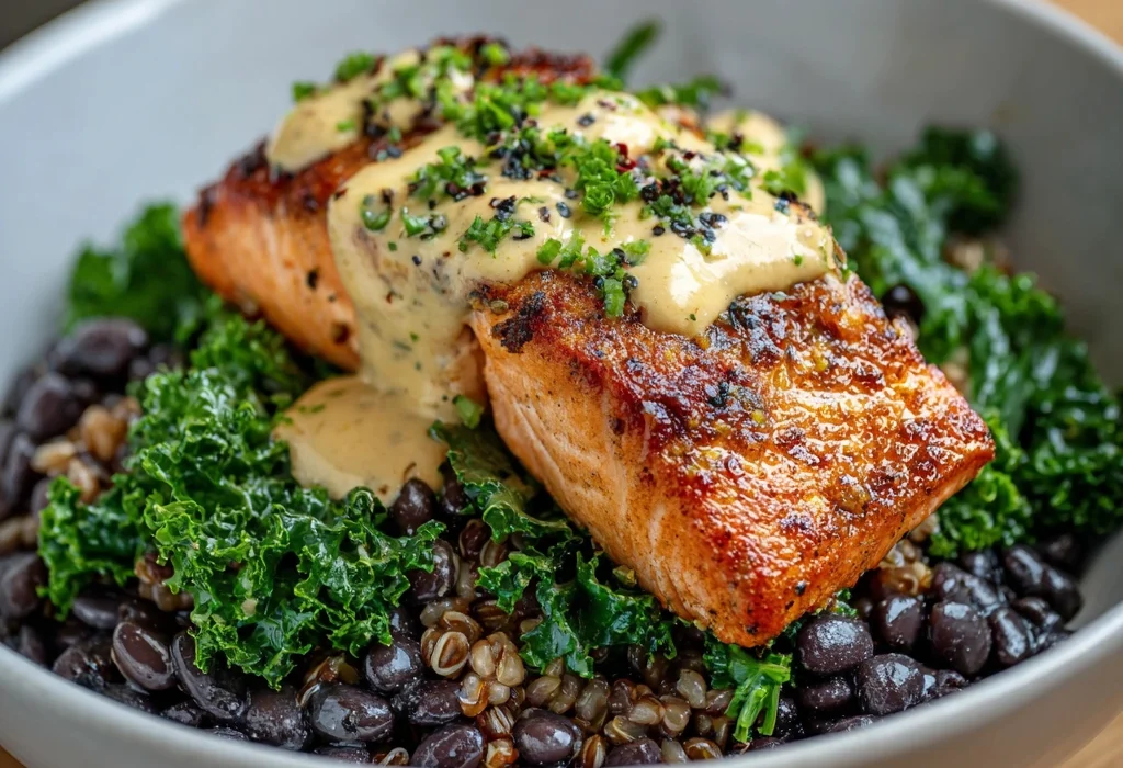 7 Reasons Salmon Bowl with Farro Black Beans Tahini Dressing Rocks Your Lunch
